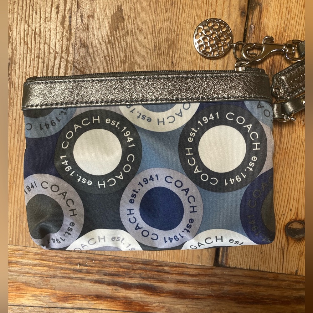 Coach Alexandria signature circles sateen blues wristlet